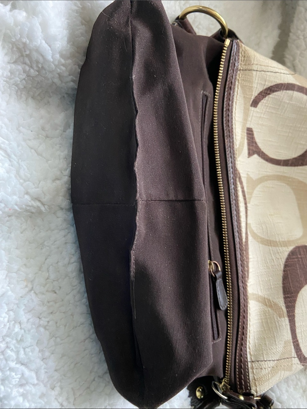 Y2Y Coach Carly Tonal Signature C Hobo Bag #12190 – Brown & Cream - Picture 5 of 11